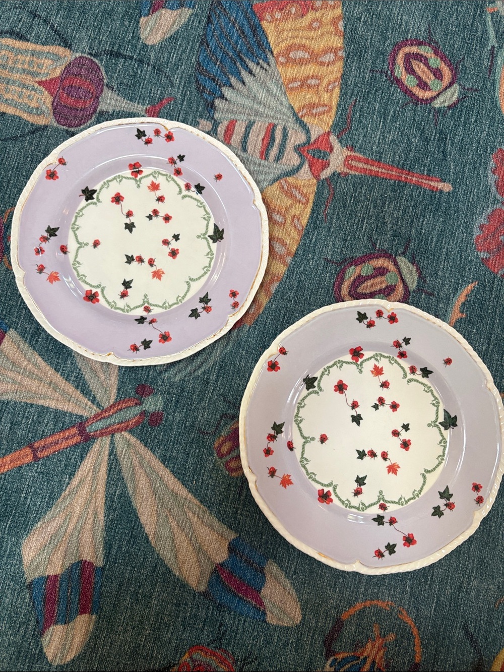 Set of 2 preowned Anthropologie Lou Rota Nature Table Lavender Floral Plates